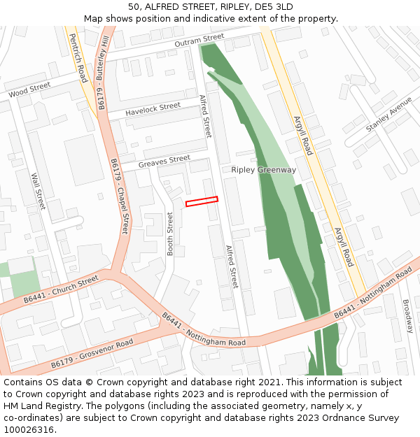 50, ALFRED STREET, RIPLEY, DE5 3LD: Location map and indicative extent of plot