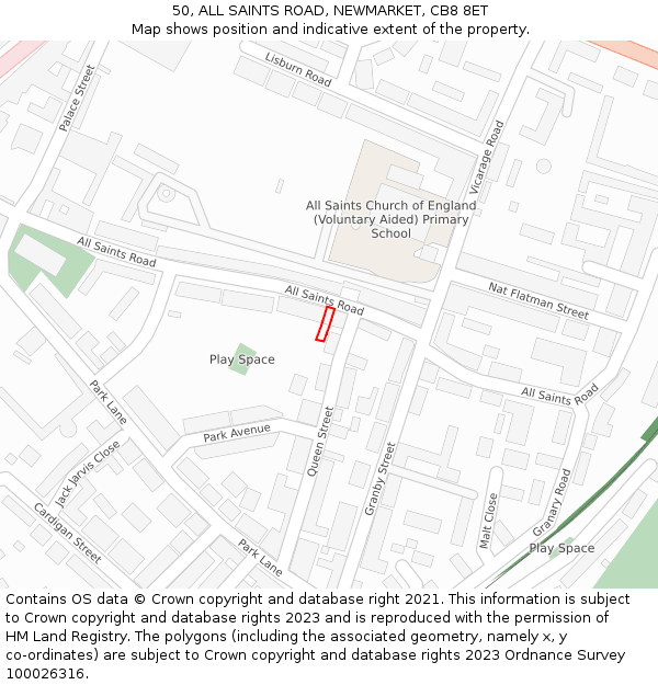 50, ALL SAINTS ROAD, NEWMARKET, CB8 8ET: Location map and indicative extent of plot