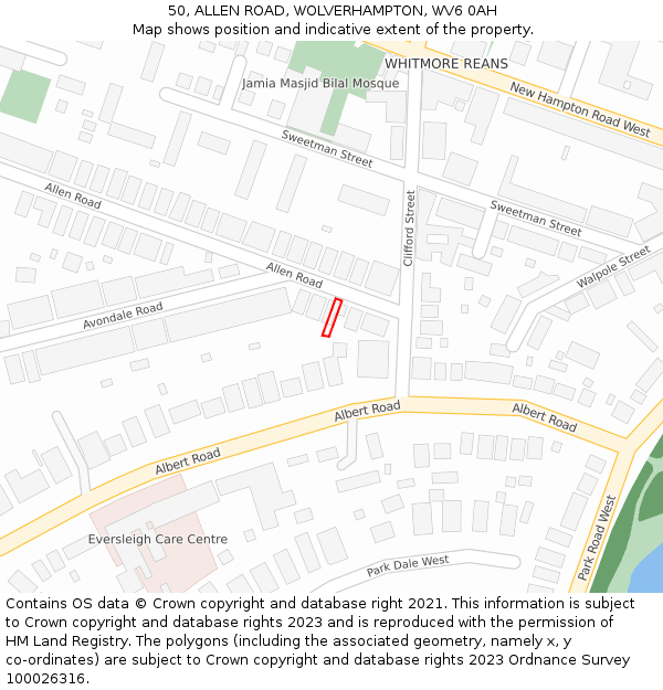 50, ALLEN ROAD, WOLVERHAMPTON, WV6 0AH: Location map and indicative extent of plot