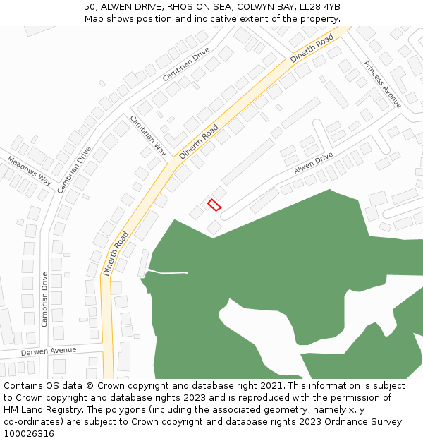 50, ALWEN DRIVE, RHOS ON SEA, COLWYN BAY, LL28 4YB: Location map and indicative extent of plot