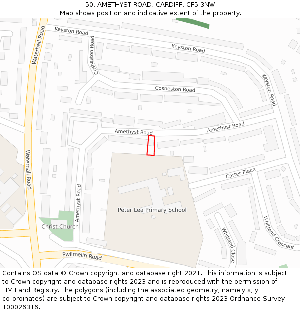 50, AMETHYST ROAD, CARDIFF, CF5 3NW: Location map and indicative extent of plot