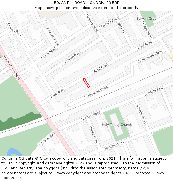 50, ANTILL ROAD, LONDON, E3 5BP: Location map and indicative extent of plot