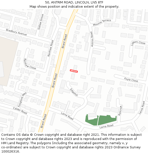 50, ANTRIM ROAD, LINCOLN, LN5 8TF: Location map and indicative extent of plot