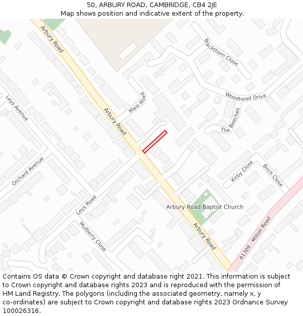 50, ARBURY ROAD, CAMBRIDGE, CB4 2JE: Location map and indicative extent of plot