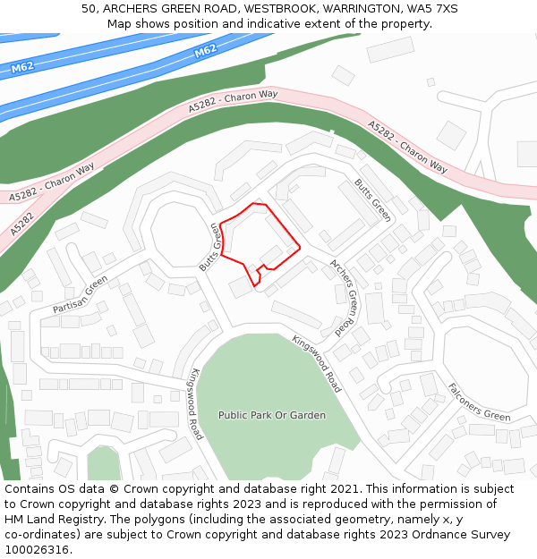 50, ARCHERS GREEN ROAD, WESTBROOK, WARRINGTON, WA5 7XS: Location map and indicative extent of plot