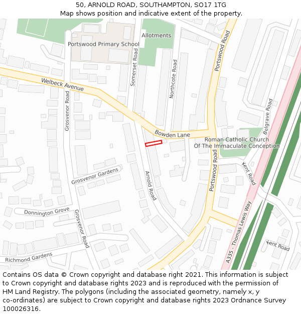 50, ARNOLD ROAD, SOUTHAMPTON, SO17 1TG: Location map and indicative extent of plot