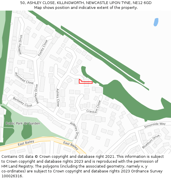 50, ASHLEY CLOSE, KILLINGWORTH, NEWCASTLE UPON TYNE, NE12 6GD: Location map and indicative extent of plot