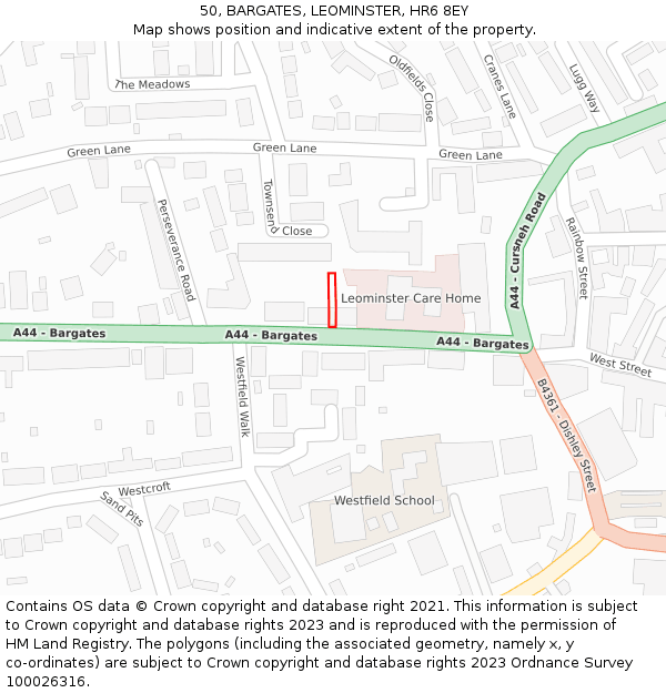 50, BARGATES, LEOMINSTER, HR6 8EY: Location map and indicative extent of plot