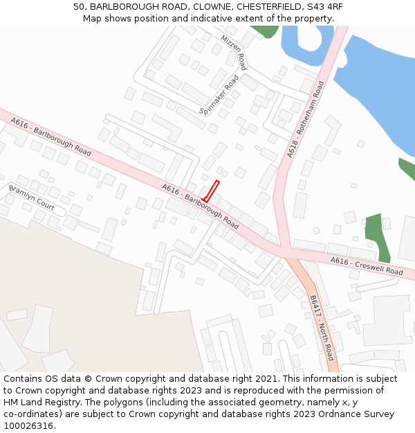 50, BARLBOROUGH ROAD, CLOWNE, CHESTERFIELD, S43 4RF: Location map and indicative extent of plot
