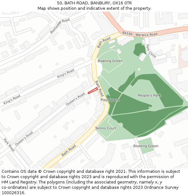 50, BATH ROAD, BANBURY, OX16 0TR: Location map and indicative extent of plot