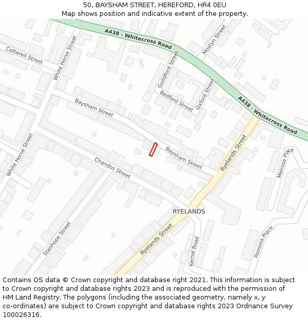 50, BAYSHAM STREET, HEREFORD, HR4 0EU: Location map and indicative extent of plot