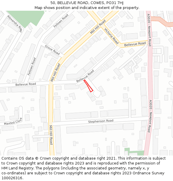 50, BELLEVUE ROAD, COWES, PO31 7HJ: Location map and indicative extent of plot