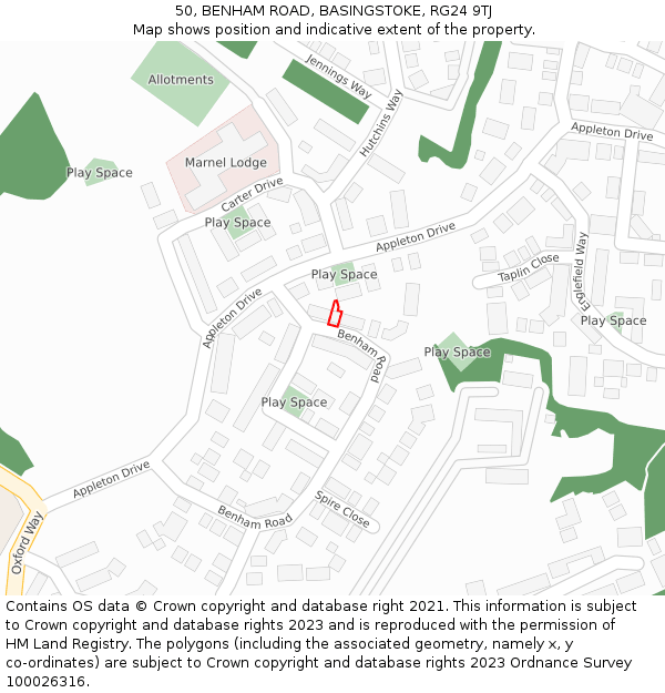 50, BENHAM ROAD, BASINGSTOKE, RG24 9TJ: Location map and indicative extent of plot