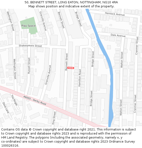 50, BENNETT STREET, LONG EATON, NOTTINGHAM, NG10 4RA: Location map and indicative extent of plot