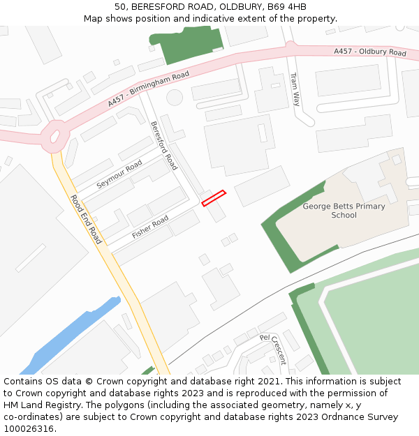 50, BERESFORD ROAD, OLDBURY, B69 4HB: Location map and indicative extent of plot