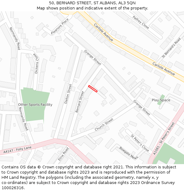 50, BERNARD STREET, ST ALBANS, AL3 5QN: Location map and indicative extent of plot