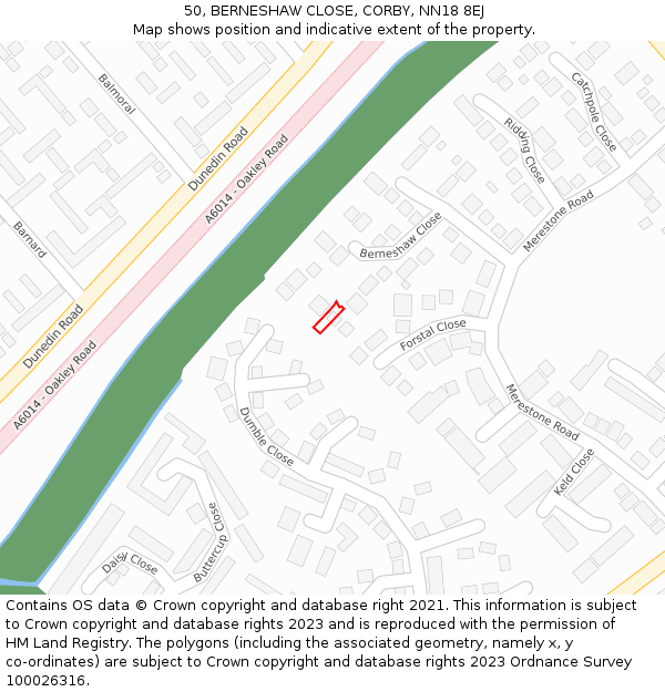 50, BERNESHAW CLOSE, CORBY, NN18 8EJ: Location map and indicative extent of plot