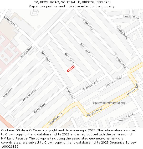 50, BIRCH ROAD, SOUTHVILLE, BRISTOL, BS3 1PF: Location map and indicative extent of plot