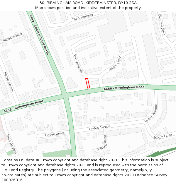 50, BIRMINGHAM ROAD, KIDDERMINSTER, DY10 2SA: Location map and indicative extent of plot