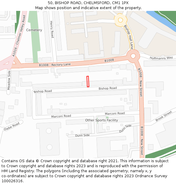 50, BISHOP ROAD, CHELMSFORD, CM1 1PX: Location map and indicative extent of plot