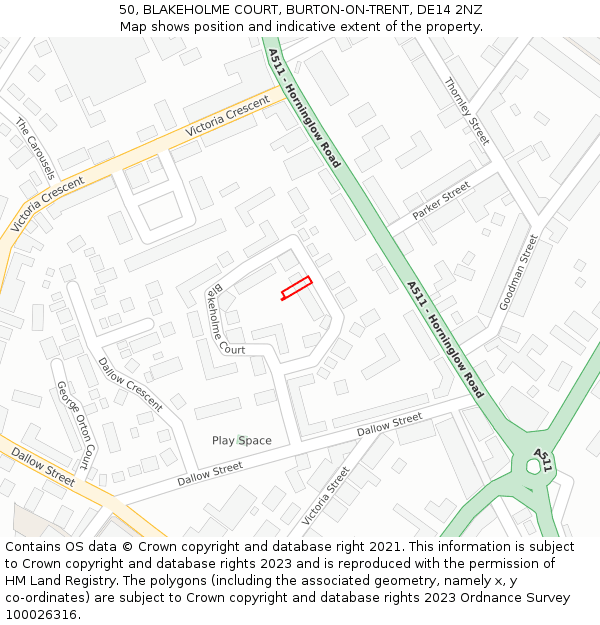50, BLAKEHOLME COURT, BURTON-ON-TRENT, DE14 2NZ: Location map and indicative extent of plot