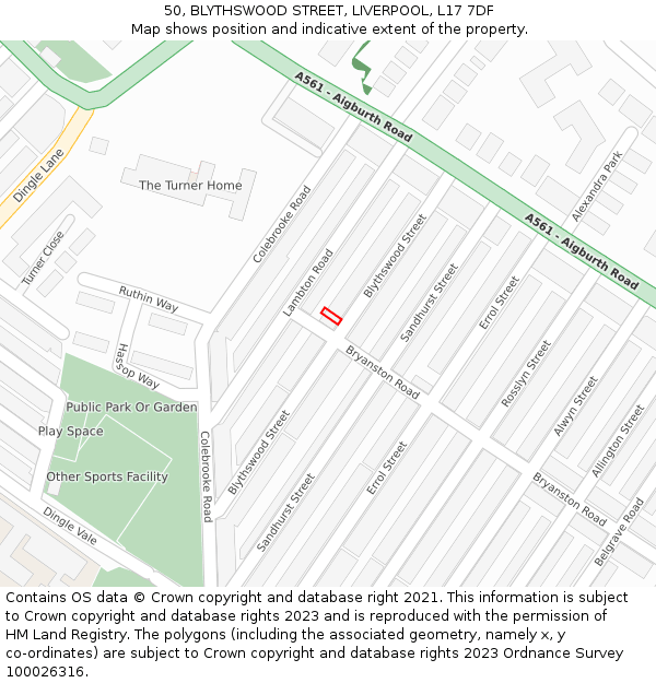 50, BLYTHSWOOD STREET, LIVERPOOL, L17 7DF: Location map and indicative extent of plot