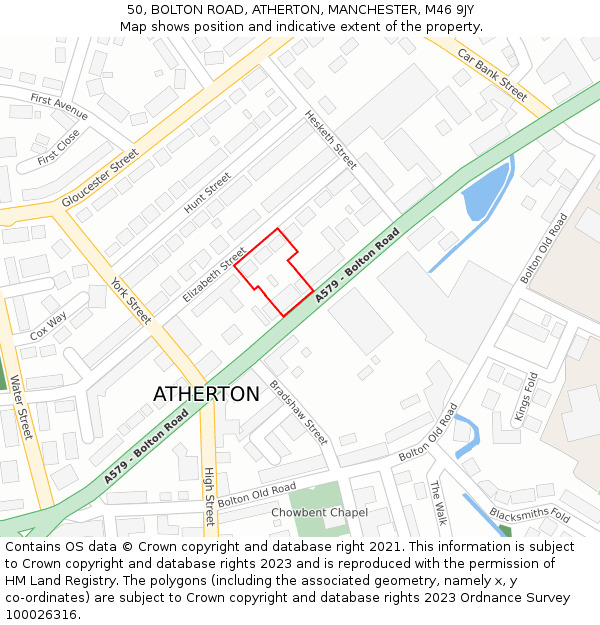 50, BOLTON ROAD, ATHERTON, MANCHESTER, M46 9JY: Location map and indicative extent of plot