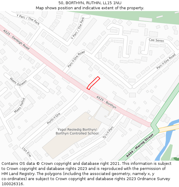 50, BORTHYN, RUTHIN, LL15 1NU: Location map and indicative extent of plot