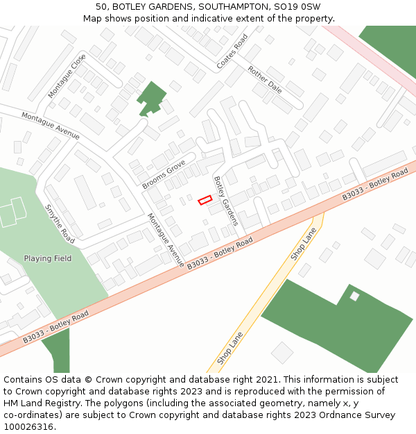 50, BOTLEY GARDENS, SOUTHAMPTON, SO19 0SW: Location map and indicative extent of plot
