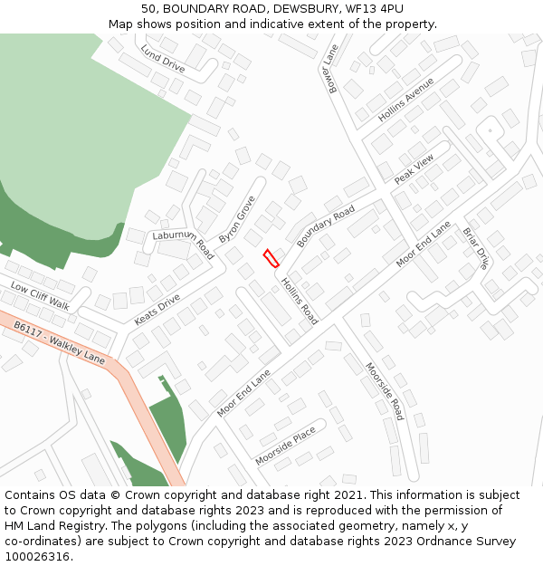 50, BOUNDARY ROAD, DEWSBURY, WF13 4PU: Location map and indicative extent of plot