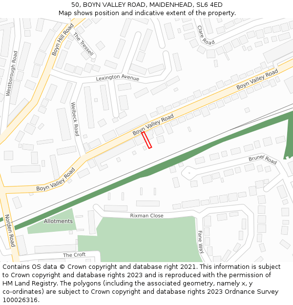 50, BOYN VALLEY ROAD, MAIDENHEAD, SL6 4ED: Location map and indicative extent of plot