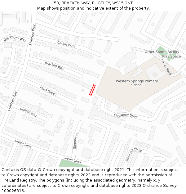 50, BRACKEN WAY, RUGELEY, WS15 2NT: Location map and indicative extent of plot