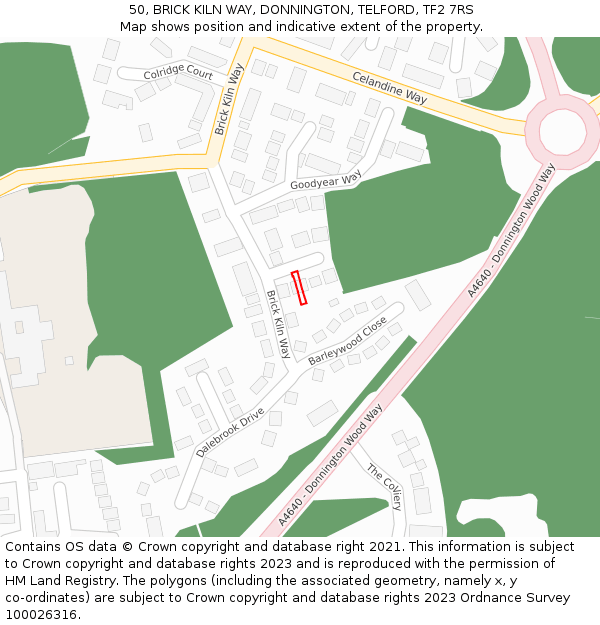 50, BRICK KILN WAY, DONNINGTON, TELFORD, TF2 7RS: Location map and indicative extent of plot