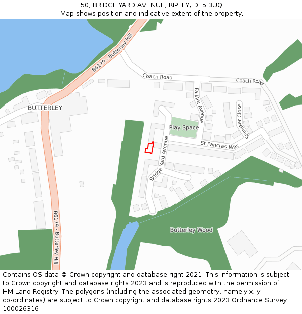 50, BRIDGE YARD AVENUE, RIPLEY, DE5 3UQ: Location map and indicative extent of plot