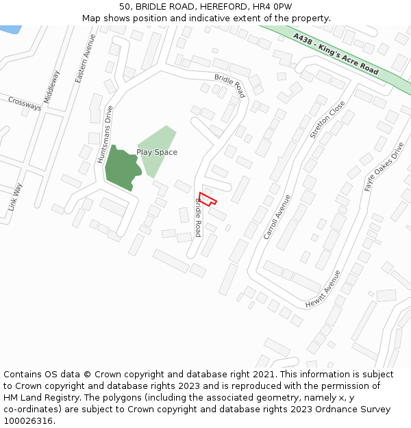 50, BRIDLE ROAD, HEREFORD, HR4 0PW: Location map and indicative extent of plot