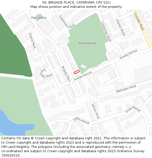50, BRIGADE PLACE, CATERHAM, CR3 5ZU: Location map and indicative extent of plot