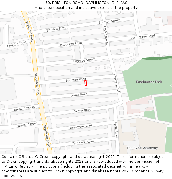 50, BRIGHTON ROAD, DARLINGTON, DL1 4AS: Location map and indicative extent of plot