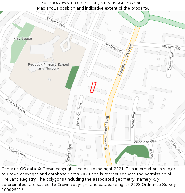 50, BROADWATER CRESCENT, STEVENAGE, SG2 8EG: Location map and indicative extent of plot