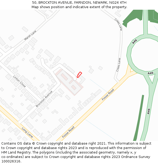 50, BROCKTON AVENUE, FARNDON, NEWARK, NG24 4TH: Location map and indicative extent of plot
