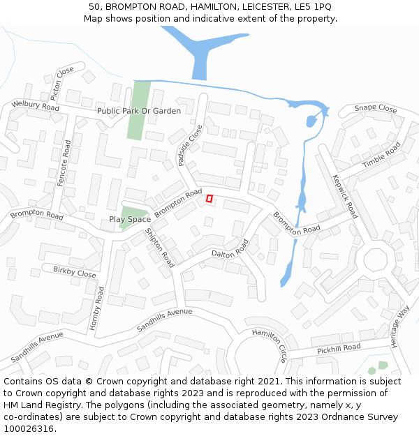 50, BROMPTON ROAD, HAMILTON, LEICESTER, LE5 1PQ: Location map and indicative extent of plot