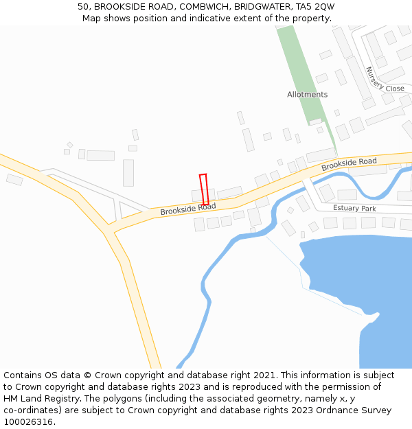 50, BROOKSIDE ROAD, COMBWICH, BRIDGWATER, TA5 2QW: Location map and indicative extent of plot