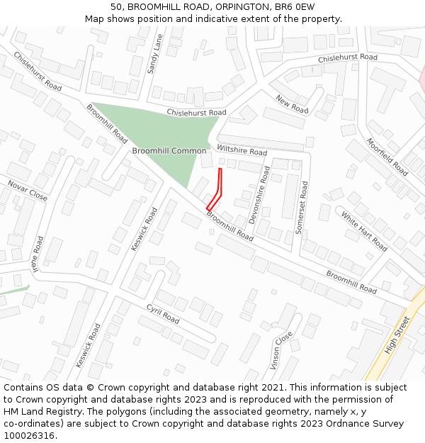 50, BROOMHILL ROAD, ORPINGTON, BR6 0EW: Location map and indicative extent of plot