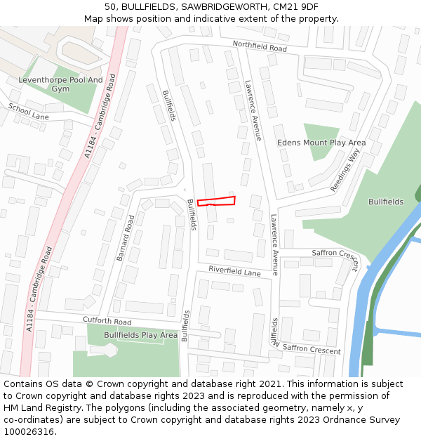 50, BULLFIELDS, SAWBRIDGEWORTH, CM21 9DF: Location map and indicative extent of plot