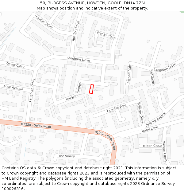 50, BURGESS AVENUE, HOWDEN, GOOLE, DN14 7ZN: Location map and indicative extent of plot