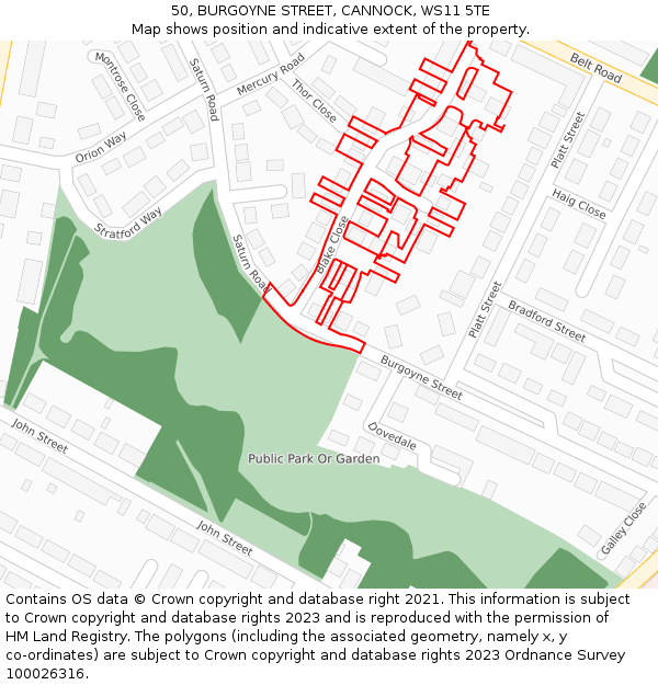 50, BURGOYNE STREET, CANNOCK, WS11 5TE: Location map and indicative extent of plot