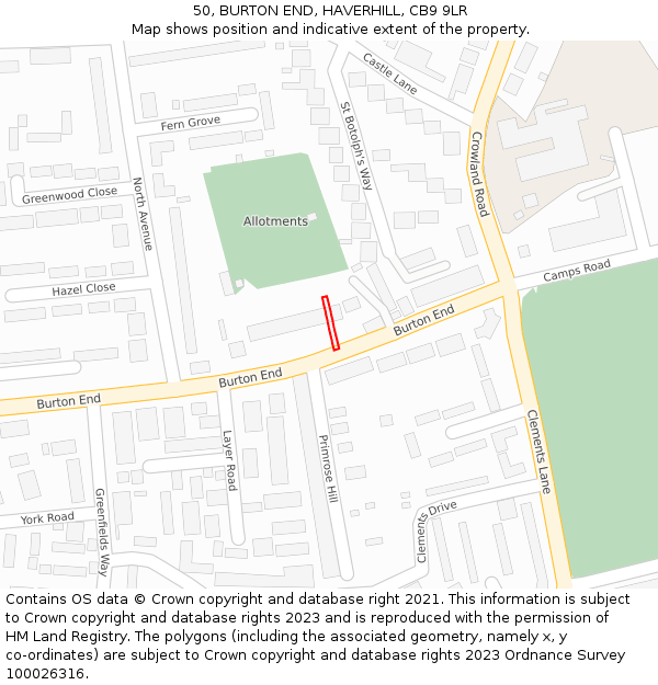 50, BURTON END, HAVERHILL, CB9 9LR: Location map and indicative extent of plot
