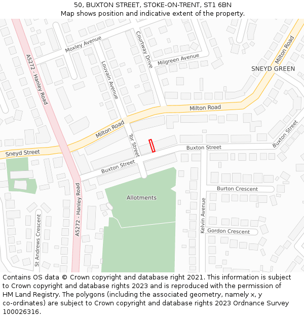50, BUXTON STREET, STOKE-ON-TRENT, ST1 6BN: Location map and indicative extent of plot