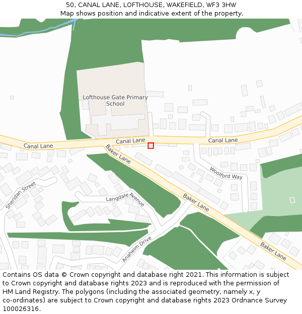 50, CANAL LANE, LOFTHOUSE, WAKEFIELD, WF3 3HW: Location map and indicative extent of plot