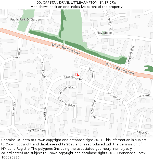50, CAPSTAN DRIVE, LITTLEHAMPTON, BN17 6RW: Location map and indicative extent of plot