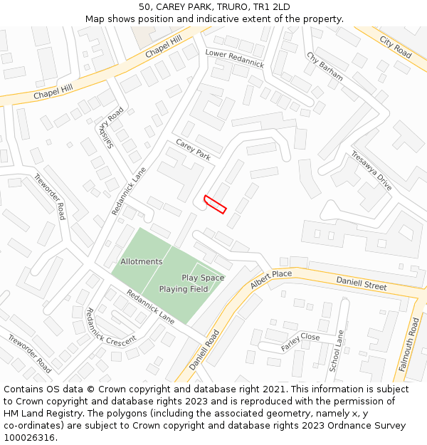 50, CAREY PARK, TRURO, TR1 2LD: Location map and indicative extent of plot